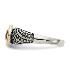 Shey Couture Sterling Silver with 14K Accent Antiqued Round Bezel Garnet Ring