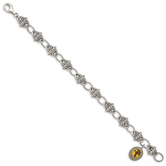 Shey Couture Sterling Silver with 14K Accent 7.75 Inch Antiqued Oval Citrine Bracelet QTC1435