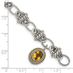 Shey Couture Sterling Silver with 14K Accent 7.75 Inch Antiqued Oval Citrine Bracelet QTC1435