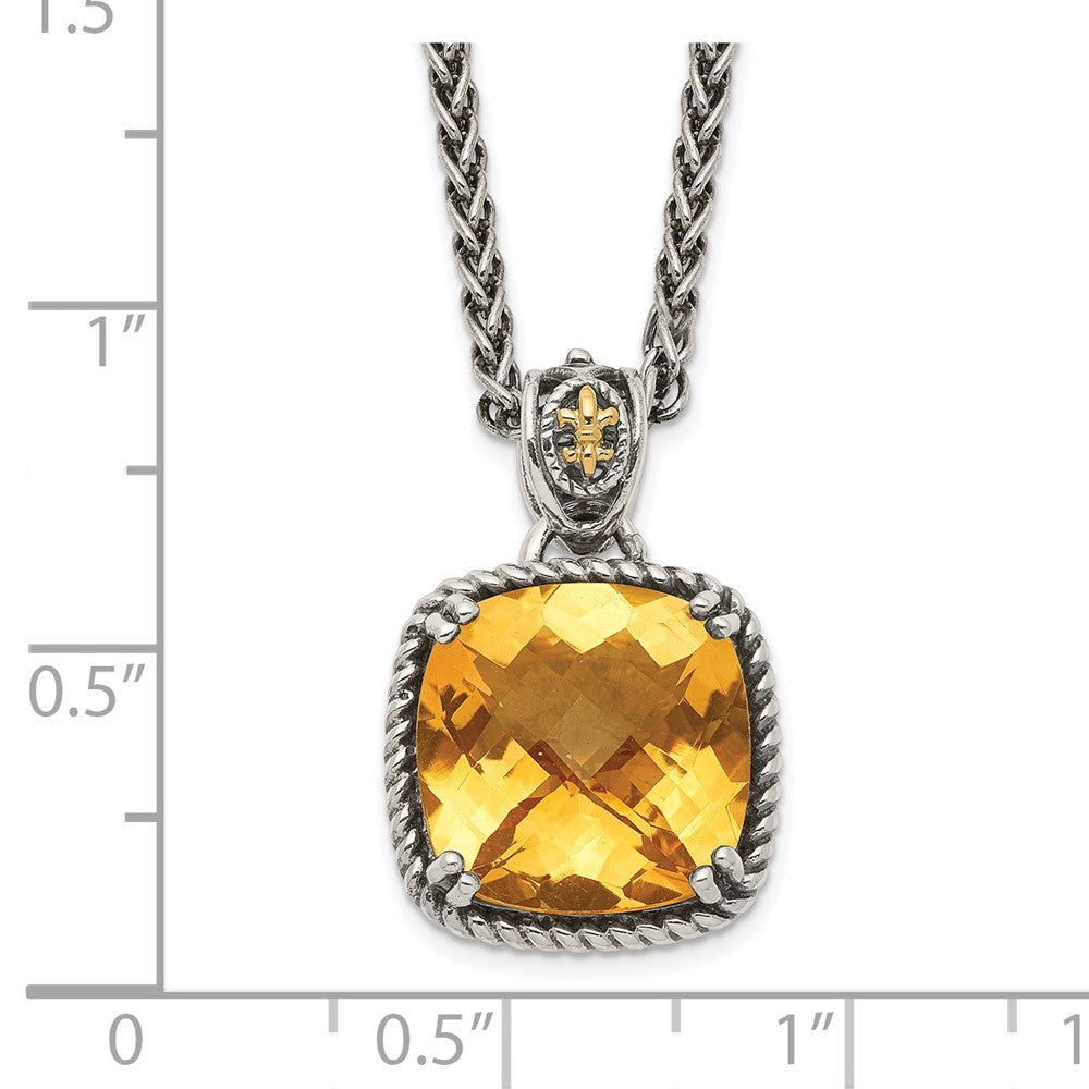 Shey Couture Sterling Silver with 14K Accent 18 Inch Antiqued Checkerboard Cushion Citrine Necklace QTC1448