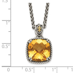 Shey Couture Sterling Silver with 14K Accent 18 Inch Antiqued Checkerboard Cushion Citrine Necklace QTC1448