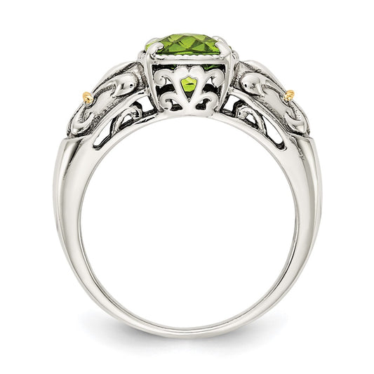 Shey Couture Sterling Silver with 14K Accent Antiqued Cushion Peridot Ring
