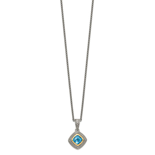 Shey Couture Sterling Silver with 14K Accent 18 Inch Antiqued Cushion Bezel Sky Blue Topaz Necklace QTC146