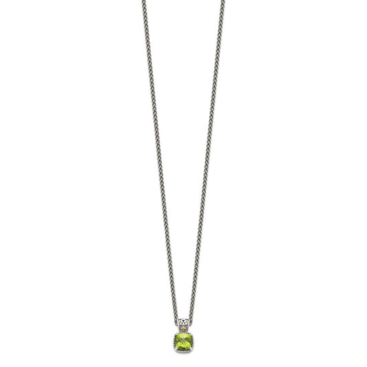 Shey Couture Sterling Silver with 14K Accent 18 Inch Antiqued Cushion Peridot Necklace QTC1464