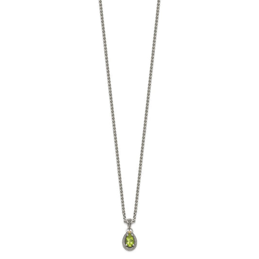 Shey Couture Sterling Silver with 14K Accent 18 Inch Antiqued Pear Shaped Peridot Necklace QTC1466