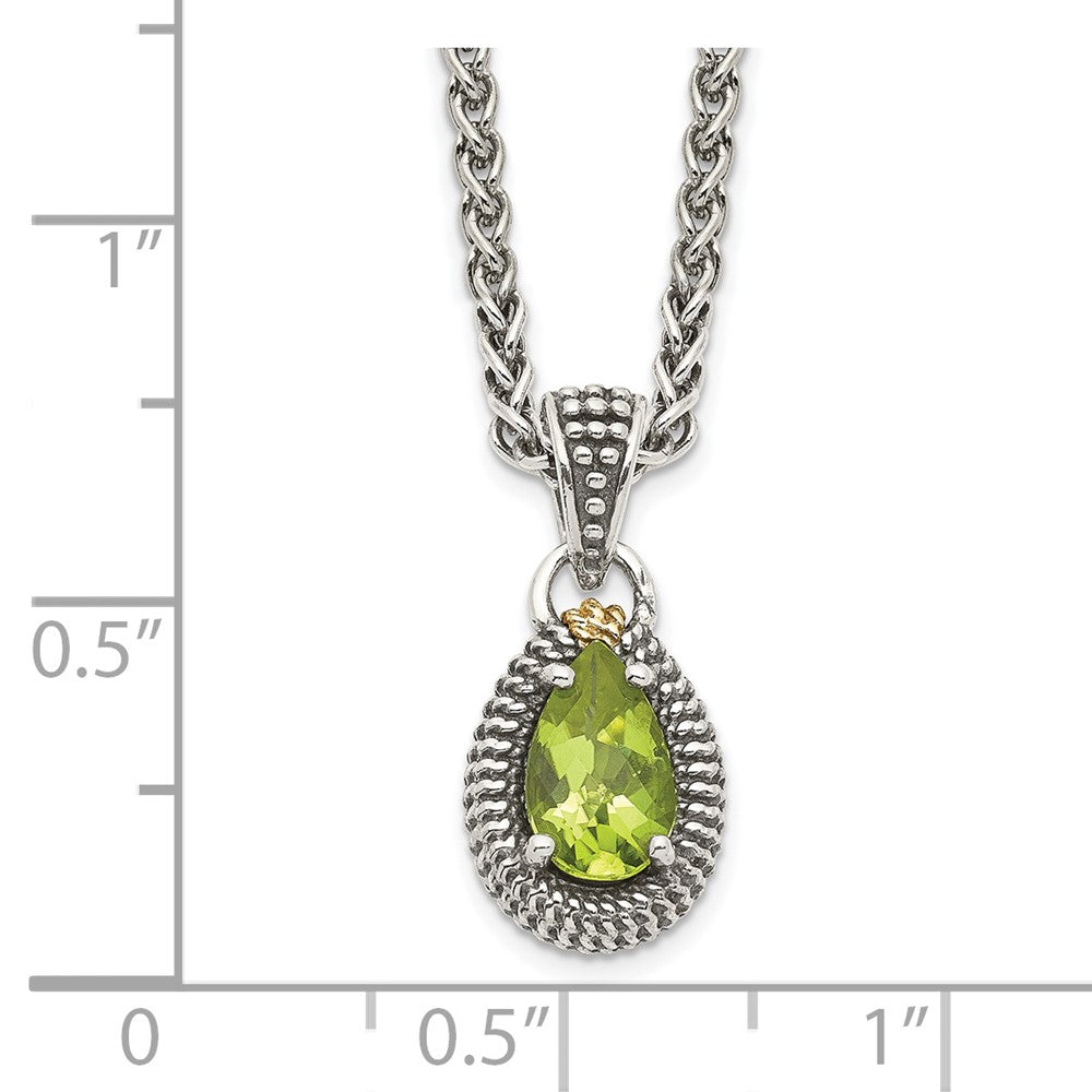 Shey Couture Sterling Silver with 14K Accent 18 Inch Antiqued Pear Shaped Peridot Necklace QTC1466