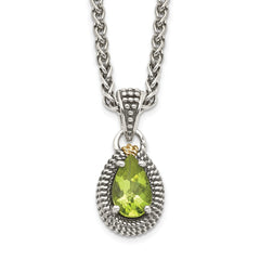 Shey Couture Sterling Silver with 14K Accent 18 Inch Antiqued Pear Shaped Peridot Necklace QTC1466