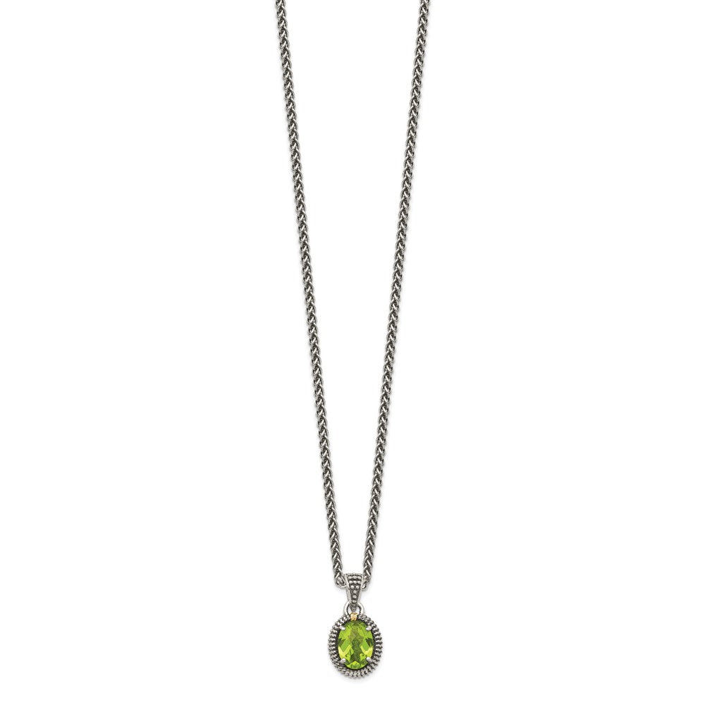 Shey Couture Sterling Silver with 14K Accent 18 Inch Antiqued Peridot Oval Necklace QTC1467