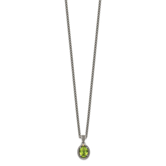 Shey Couture Sterling Silver with 14K Accent 18 Inch Antiqued Peridot Oval Necklace QTC1467