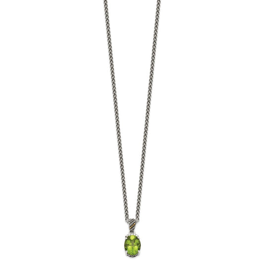 Shey Couture Sterling Silver with 14K Accent 18 Inch Antiqued Oval Peridot and Diamond Necklace QTC1469