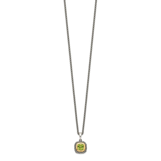 Shey Couture Sterling Silver with 14K Accent 18 Inch Antiqued Cushion Bezel Peridot Necklace QTC1477