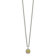 Shey Couture Sterling Silver with 14K Accent 18 Inch Antiqued Cushion Bezel Peridot Necklace QTC1477