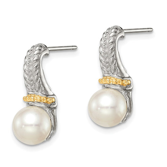 QTC1532 Shey Couture Sterling Silver Rhodium-plated with 14K Accent 7-8mm Freshwater Cultured Pearl Post Dangle Earrings