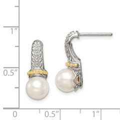 QTC1532 Shey Couture Sterling Silver Rhodium-plated with 14K Accent 7-8mm Freshwater Cultured Pearl Post Dangle Earrings