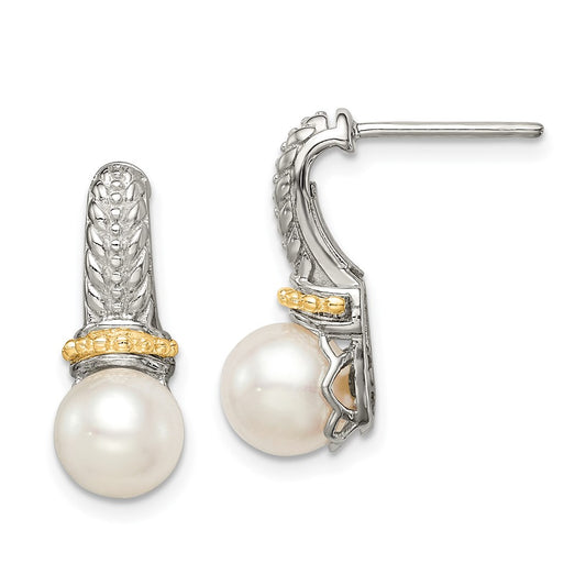 QTC1532 Shey Couture Sterling Silver Rhodium-plated with 14K Accent 7-8mm Freshwater Cultured Pearl Post Dangle Earrings