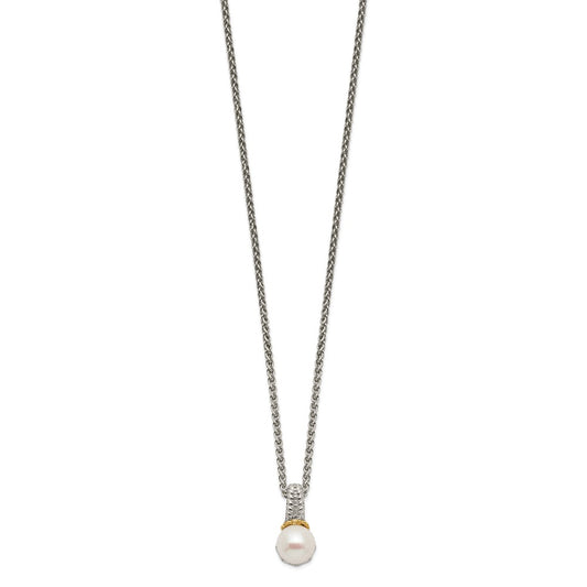 Shey Couture Sterling Silver Rhodium-plated with 14K Accent 18 Inch 8-9mm Freshwater Cultured Pearl Necklace QTC1533