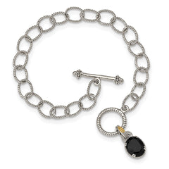 Shey Couture Sterling Silver Rhodium-plated with 14K Accent 7.5 Inch Black Onyx Toggle Bracelet QTC1538