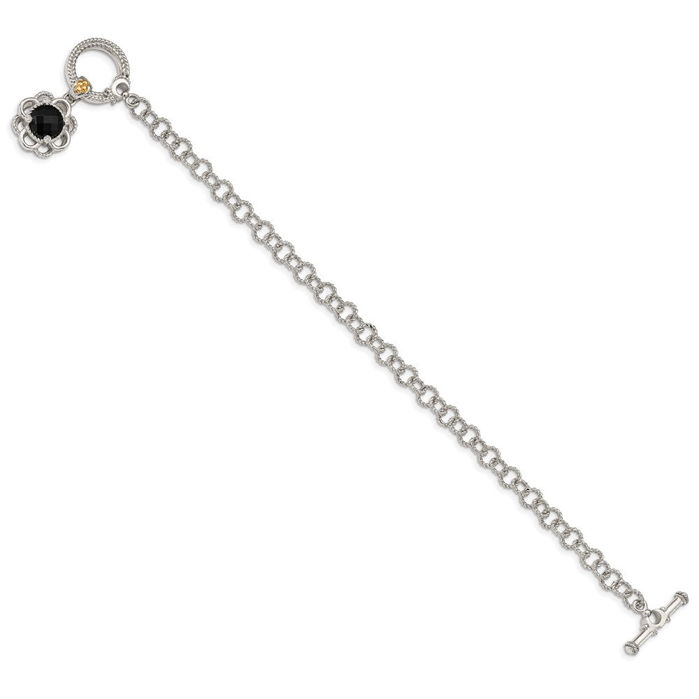 Shey Couture Sterling Silver Rhodium-plated with 14K Accent 7.5 Inch Checkerboard-cut Black Onyx and Diamond Toggle Bracelet QTC1542