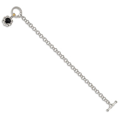 Shey Couture Sterling Silver Rhodium-plated with 14K Accent 7.5 Inch Checkerboard-cut Black Onyx and Diamond Toggle Bracelet QTC1542