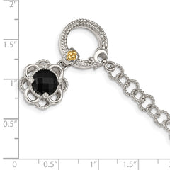 Shey Couture Sterling Silver Rhodium-plated with 14K Accent 7.5 Inch Checkerboard-cut Black Onyx and Diamond Toggle Bracelet QTC1542