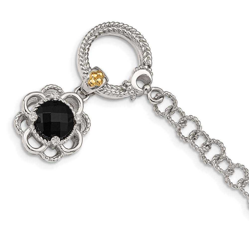 Shey Couture Sterling Silver Rhodium-plated with 14K Accent 7.5 Inch Checkerboard-cut Black Onyx and Diamond Toggle Bracelet QTC1542