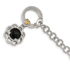 Shey Couture Sterling Silver Rhodium-plated with 14K Accent 7.5 Inch Checkerboard-cut Black Onyx and Diamond Toggle Bracelet QTC1542