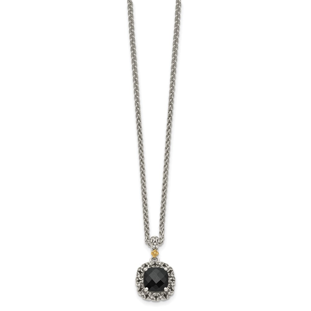 Shey Couture Sterling Silver with 14K Accent 18 Inch Antiqued Checkerboard-cut Black Onyx Necklace QTC1546