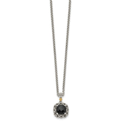 Shey Couture Sterling Silver with 14K Accent 18 Inch Antiqued Checkerboard-cut Black Onyx Necklace QTC1546