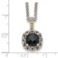 Shey Couture Sterling Silver with 14K Accent 18 Inch Antiqued Checkerboard-cut Black Onyx Necklace QTC1546