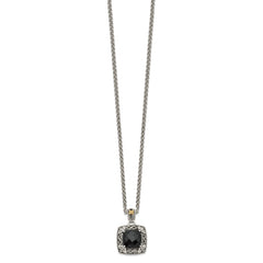 Shey Couture Sterling Silver with 14K Accent 18 Inch Antiqued Checkerboard-cut Black Onyx Necklace QTC1547