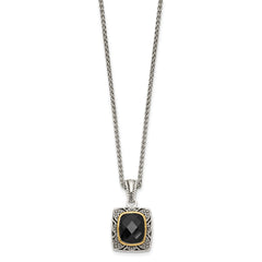 Shey Couture Sterling Silver with 14K Accent 18 Inch Antiqued Checkerboard-cut Black Onyx Necklace QTC1549