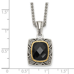 Shey Couture Sterling Silver with 14K Accent 18 Inch Antiqued Checkerboard-cut Black Onyx Necklace QTC1549
