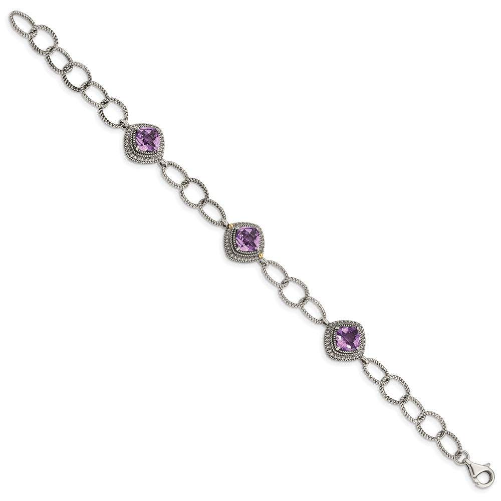 Shey Couture Sterling Silver with 14K Accent 7.5 Inch Cushion Amethyst Bracelet QTC1553