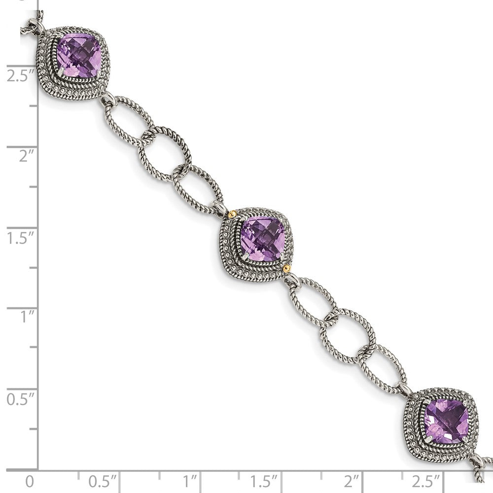 Shey Couture Sterling Silver with 14K Accent 7.5 Inch Cushion Amethyst Bracelet QTC1553