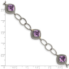 Shey Couture Sterling Silver with 14K Accent 7.5 Inch Cushion Amethyst Bracelet QTC1553