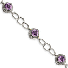 Shey Couture Sterling Silver with 14K Accent 7.5 Inch Cushion Amethyst Bracelet QTC1553