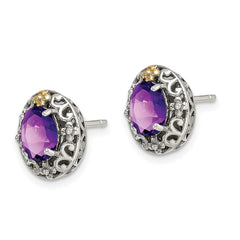 QTC1567 Shey Couture Sterling Silver with 14K Accent Antiqued Oval Amethyst Post Earrings