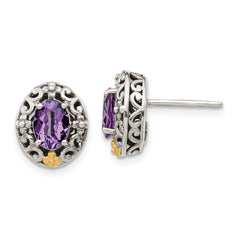 QTC1567 Shey Couture Sterling Silver with 14K Accent Antiqued Oval Amethyst Post Earrings