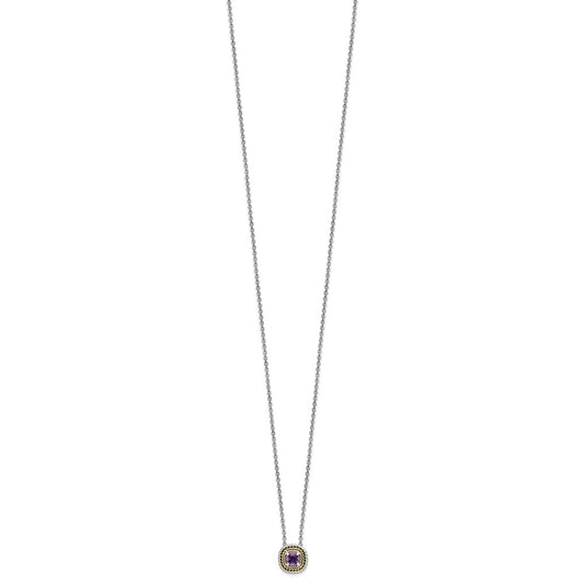 Shey Couture Sterling Silver with 14K Accent 18 Inch Antiqued Cushion Amethyst Necklace QTC1574