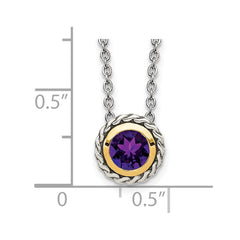 Shey Couture Sterling Silver with 14K Accent 18 Inch Antiqued Round Bezel Amethyst Necklace QTC1586