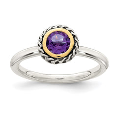 Shey Couture Sterling Silver with 14K Accent Antiqued Round Bezel Amethyst Ring