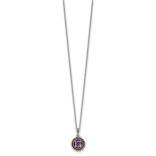 Shey Couture Sterling Silver with 14K Accent 18 Inch Antiqued Round Amethyst Necklace QTC1593