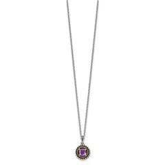 Shey Couture Sterling Silver with 14K Accent 18 Inch Antiqued Round Amethyst Necklace QTC1593