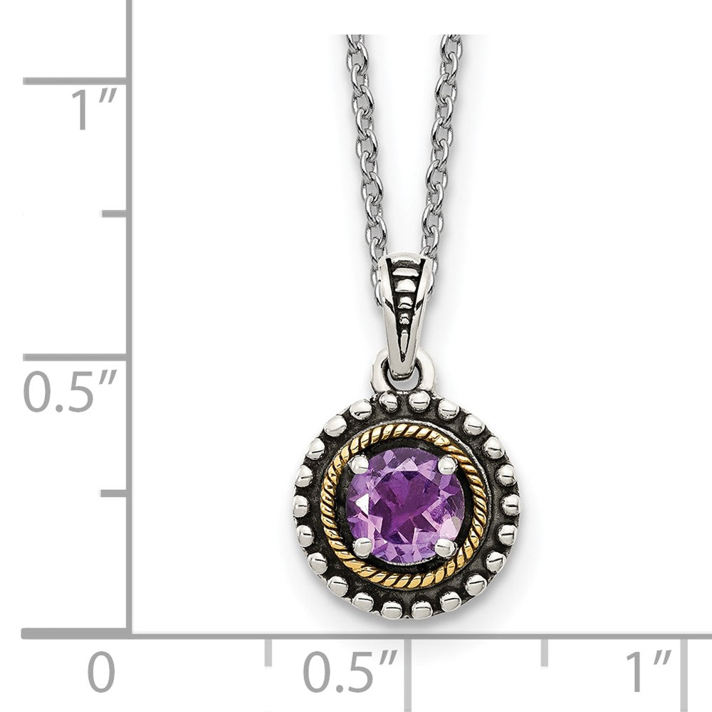 Shey Couture Sterling Silver with 14K Accent 18 Inch Antiqued Round Amethyst Necklace QTC1593