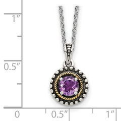 Shey Couture Sterling Silver with 14K Accent 18 Inch Antiqued Round Amethyst Necklace QTC1593