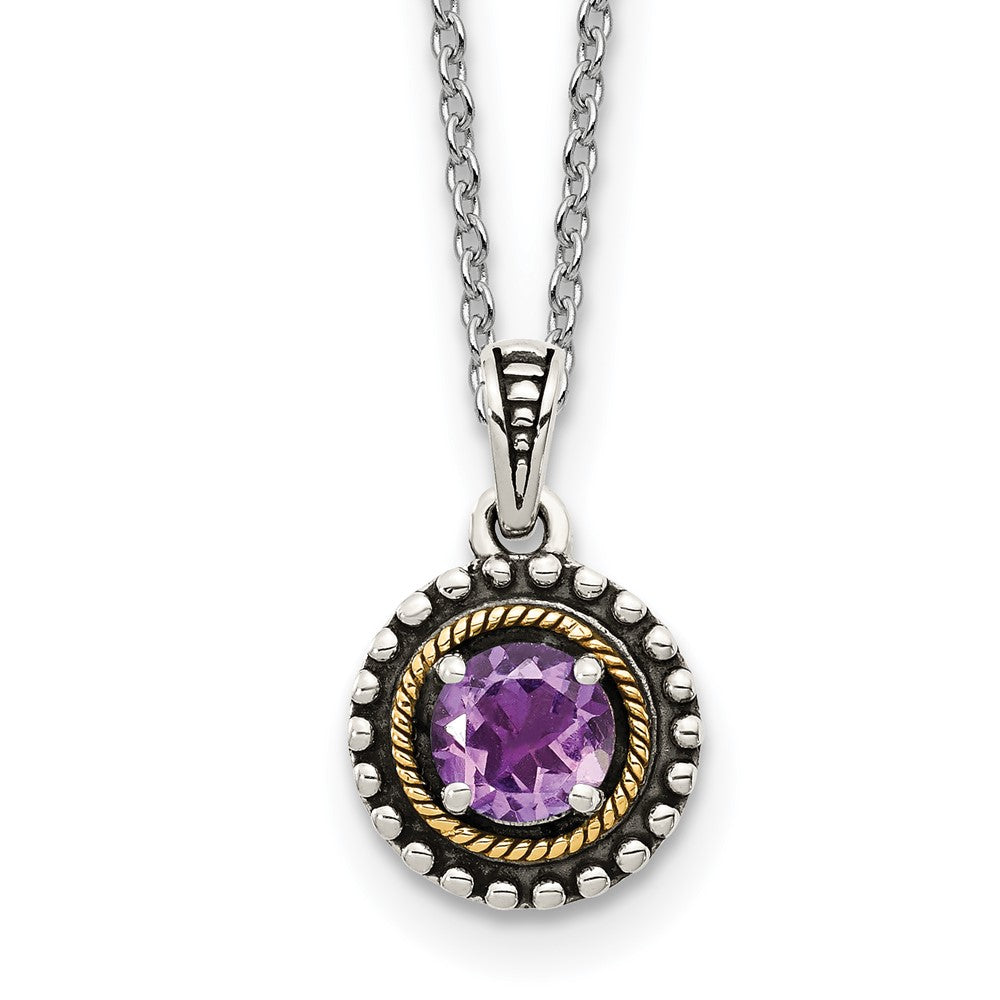 Shey Couture Sterling Silver with 14K Accent 18 Inch Antiqued Round Amethyst Necklace QTC1593
