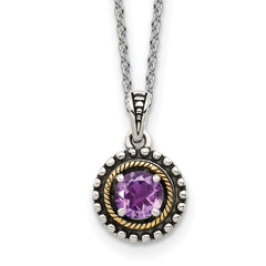 Shey Couture Sterling Silver with 14K Accent 18 Inch Antiqued Round Amethyst Necklace QTC1593