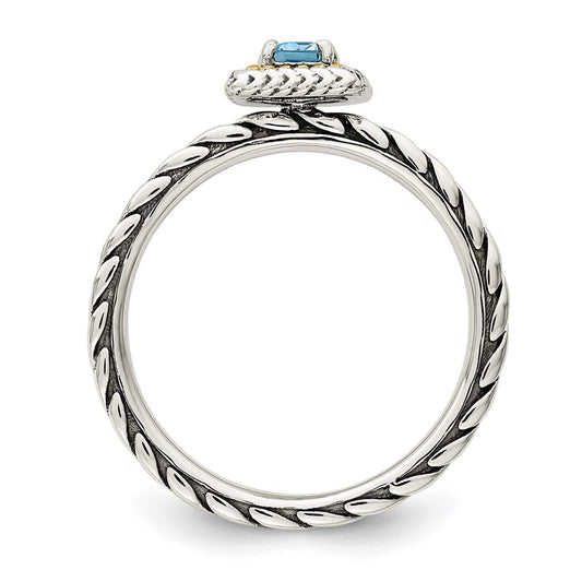 Shey Couture Sterling Silver with 14K Accent Antiqued Emerald-cut Light Swiss Blue Topaz Ring