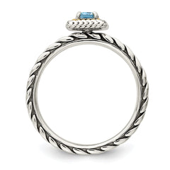 Shey Couture Sterling Silver with 14K Accent Antiqued Emerald-cut Light Swiss Blue Topaz Ring
