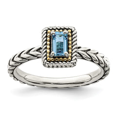 Shey Couture Sterling Silver with 14K Accent Antiqued Emerald-cut Light Swiss Blue Topaz Ring